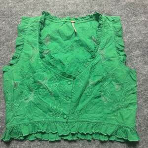 Free People All The Ways Embroidered Lace Sleeveless Crop Top Green Large Boho